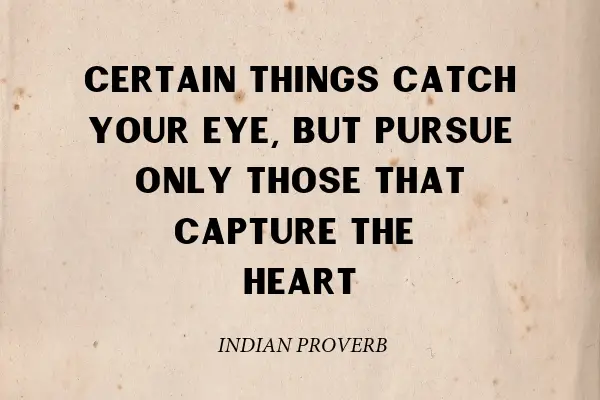 "Certain things catch your eye, but pursue only those that capture the heart" - Indian Proverb